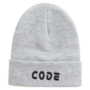 Code Embroidered 12 Inch Long Knitted Beanie - Heather-Grey OSFM