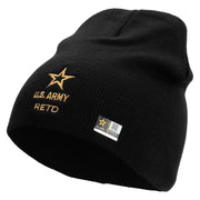 Licensed Star US Army Retired Military Embroidered 8 Inch Knitted Short Beanie - Black OSFM