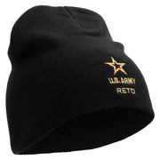 Licensed Star US Army Retired Military Embroidered 8 Inch Knitted Short Beanie - Black OSFM