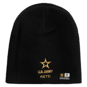 Licensed Star US Army Retired Military Embroidered 8 Inch Knitted Short Beanie - Black OSFM