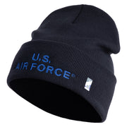 US Air Force Navy Letter Logo Embroidered 12 Inch Solid Knit Cuff Long Beanie Made in USA - Navy OSFM