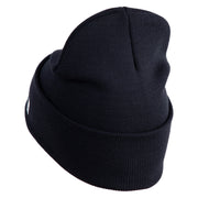 US Air Force Navy Letter Logo Embroidered 12 Inch Solid Knit Cuff Long Beanie Made in USA - Navy OSFM
