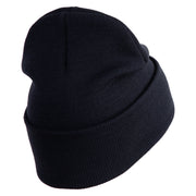 US Air Force Navy Letter Logo Embroidered 12 Inch Solid Knit Cuff Long Beanie Made in USA - Navy OSFM