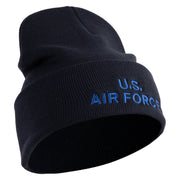 US Air Force Navy Letter Logo Embroidered 12 Inch Solid Knit Cuff Long Beanie Made in USA - Navy OSFM