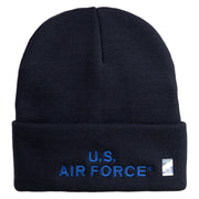 US Air Force Navy Letter Logo Embroidered 12 Inch Solid Knit Cuff Long Beanie Made in USA - Navy OSFM