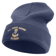 Made in USA Silver US Coast Guard Veteran Logo 12 Inch Solid Knit Cuff Long Beanie - Navy OSFM