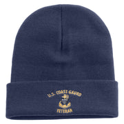 Made in USA Silver US Coast Guard Veteran Logo 12 Inch Solid Knit Cuff Long Beanie - Navy OSFM