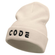 Code Embroidered 12 Inch Long Knitted Beanie - Birch OSFM