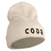 Code Embroidered 12 Inch Long Knitted Beanie - Birch OSFM