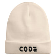 Code Embroidered 12 Inch Long Knitted Beanie - Birch OSFM