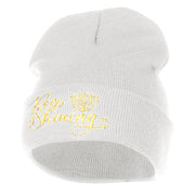 Keep Shining Embroidered Long Knitted Beanie