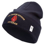 2nd Marine Division Veteran Logo Embroidered 12 Inch Solid Knit Cuff Long Beanie Made in USA - Navy OSFM
