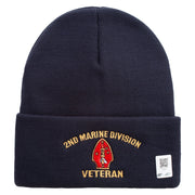 2nd Marine Division Veteran Logo Embroidered 12 Inch Solid Knit Cuff Long Beanie Made in USA - Navy OSFM