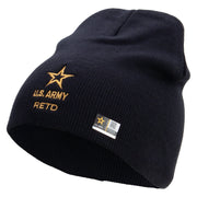 Licensed Star US Army Retired Military Embroidered 8 Inch Knitted Short Beanie - Navy OSFM