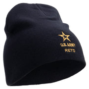 Licensed Star US Army Retired Military Embroidered 8 Inch Knitted Short Beanie - Navy OSFM