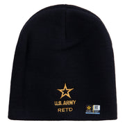 Licensed Star US Army Retired Military Embroidered 8 Inch Knitted Short Beanie - Navy OSFM