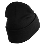 US Air Force Navy Letter Logo Embroidered 12 Inch Solid Knit Cuff Long Beanie Made in USA - Black OSFM