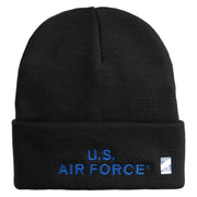 US Air Force Navy Letter Logo Embroidered 12 Inch Solid Knit Cuff Long Beanie Made in USA - Black OSFM
