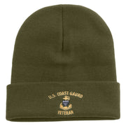 Made in USA Silver US Coast Guard Veteran Logo 12 Inch Solid Knit Cuff Long Beanie - Olive OSFM