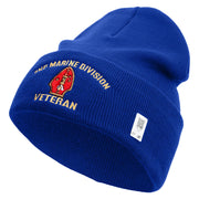 2nd Marine Division Veteran Logo Embroidered 12 Inch Solid Knit Cuff Long Beanie Made in USA - Royal-Blue OSFM