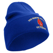 2nd Marine Division Veteran Logo Embroidered 12 Inch Solid Knit Cuff Long Beanie Made in USA - Royal-Blue OSFM