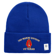 2nd Marine Division Veteran Logo Embroidered 12 Inch Solid Knit Cuff Long Beanie Made in USA - Royal-Blue OSFM