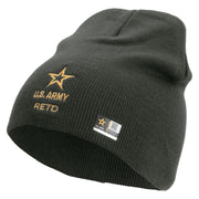 Licensed Star US Army Retired Military Embroidered 8 Inch Knitted Short Beanie - Dk-Grey OSFM