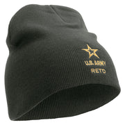 Licensed Star US Army Retired Military Embroidered 8 Inch Knitted Short Beanie - Dk-Grey OSFM