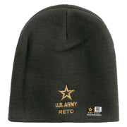 Licensed Star US Army Retired Military Embroidered 8 Inch Knitted Short Beanie - Dk-Grey OSFM