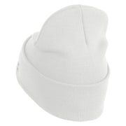 US Air Force Navy Letter Logo Embroidered 12 Inch Solid Knit Cuff Long Beanie Made in USA - White OSFM