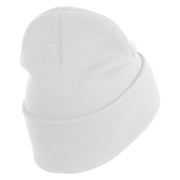 US Air Force Navy Letter Logo Embroidered 12 Inch Solid Knit Cuff Long Beanie Made in USA - White OSFM