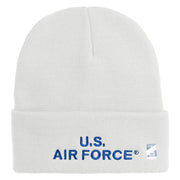 US Air Force Navy Letter Logo Embroidered 12 Inch Solid Knit Cuff Long Beanie Made in USA - White OSFM