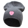 Made in USA Valentine's Heart Embroidered 8 Inch Solid Knit Short Beanie - Charcoal OSFM