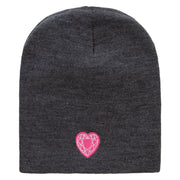 Made in USA Valentine's Heart Embroidered 8 Inch Solid Knit Short Beanie - Charcoal OSFM