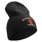 2nd Marine Division Veteran Symbol Embroidered 8 Inch Solid Knit Short Beanie Made in USA - Black OSFM