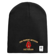 2nd Marine Division Veteran Symbol Embroidered 8 Inch Solid Knit Short Beanie Made in USA - Black OSFM