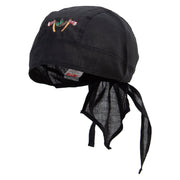 Forest Ax Embroidered Cotton Poplin Biker Style Head Wrap - Black OSFM