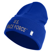 US Space Force Grey Letter Logo Embroidered 12 Inch Solid Knit Cuff Long Beanie Made in USA - Royal-Blue OSFM