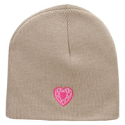 Made in USA Valentine's Heart Embroidered 8 Inch Solid Knit Short Beanie - Stone OSFM