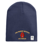 2nd Marine Division Veteran Symbol Embroidered 8 Inch Solid Knit Short Beanie Made in USA - Navy OSFM