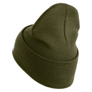 US Space Force Grey Letter Logo Embroidered 12 Inch Solid Knit Cuff Long Beanie Made in USA - olive OSFM