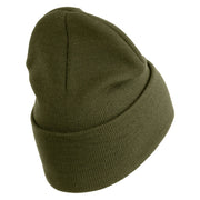 US Space Force Grey Letter Logo Embroidered 12 Inch Solid Knit Cuff Long Beanie Made in USA - olive OSFM