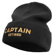 Made in USA Captain Retired Logo 12 Inch Solid Knit Cuff Long Beanie - Black OSFM