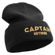 Made in USA Captain Retired Logo 12 Inch Solid Knit Cuff Long Beanie - Black OSFM