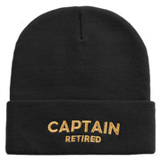 Made in USA Captain Retired Logo 12 Inch Solid Knit Cuff Long Beanie - Black OSFM