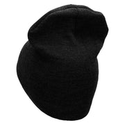 Made in USA Valentine's Heart Embroidered 8 Inch Solid Knit Short Beanie - Black OSFM