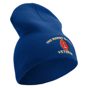 2nd Marine Division Veteran Symbol Embroidered 8 Inch Solid Knit Short Beanie Made in USA - Royal-Blue OSFM