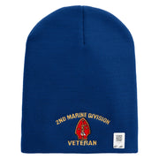 2nd Marine Division Veteran Symbol Embroidered 8 Inch Solid Knit Short Beanie Made in USA - Royal-Blue OSFM