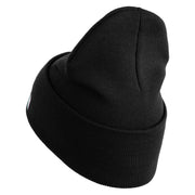 US Space Force Grey Letter Logo Embroidered 12 Inch Solid Knit Cuff Long Beanie Made in USA - Black OSFM