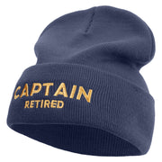 Made in USA Captain Retired Logo 12 Inch Solid Knit Cuff Long Beanie - Navy OSFM